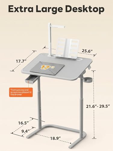 Image of HOMERK SAIJI TV Tray Table Heavy Duty Extra Large, Height & Tilt Adjustable Portable Laptop Desk for Couch & Bedside, Upgraded Dinner Tray for Adults & Kids Eating & Work, Black Grey F3