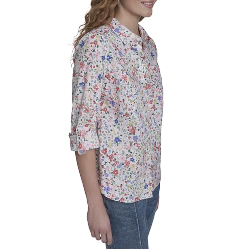 Image of Nautica Women's Button Front Long Sleeve Roll Tab Shirt