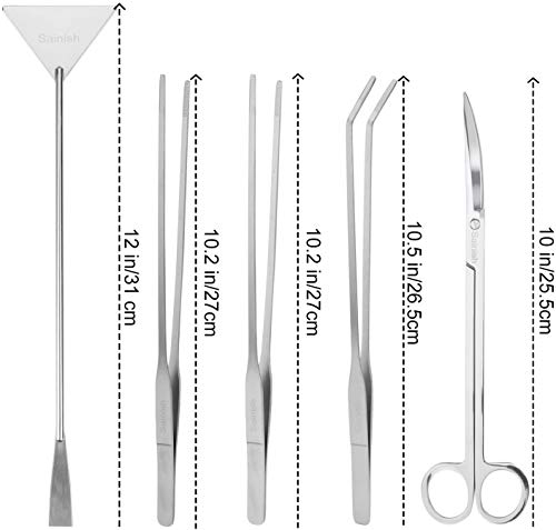 Aquarium Plant Scissor Tweezers Spatula Tool - Fish Tank Tool Kits Stainless Steel Aquatic Plants Aquascaping Tools Set For Fish Starter Kits & Aquariums Tank(5 In 1) #TOP1