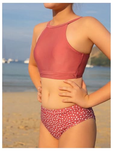 SHENHE Girl's Tankini Swimsuit 2 Piece High Neck Dalmatian Print Bathing Suit Swimwear2