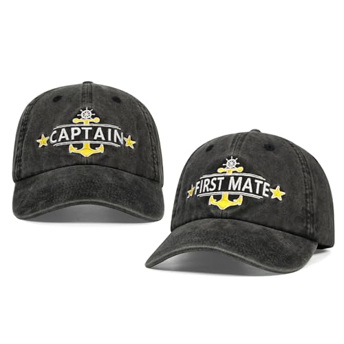 Image of Captain and First Mate Hat for Men Women, Cool Gifts for Boat Owners or Costume, White /Blue