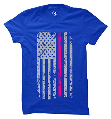 Haase Unlimited Pink Line Silver American Flag - Breast Cancer Ladies T-Shirt