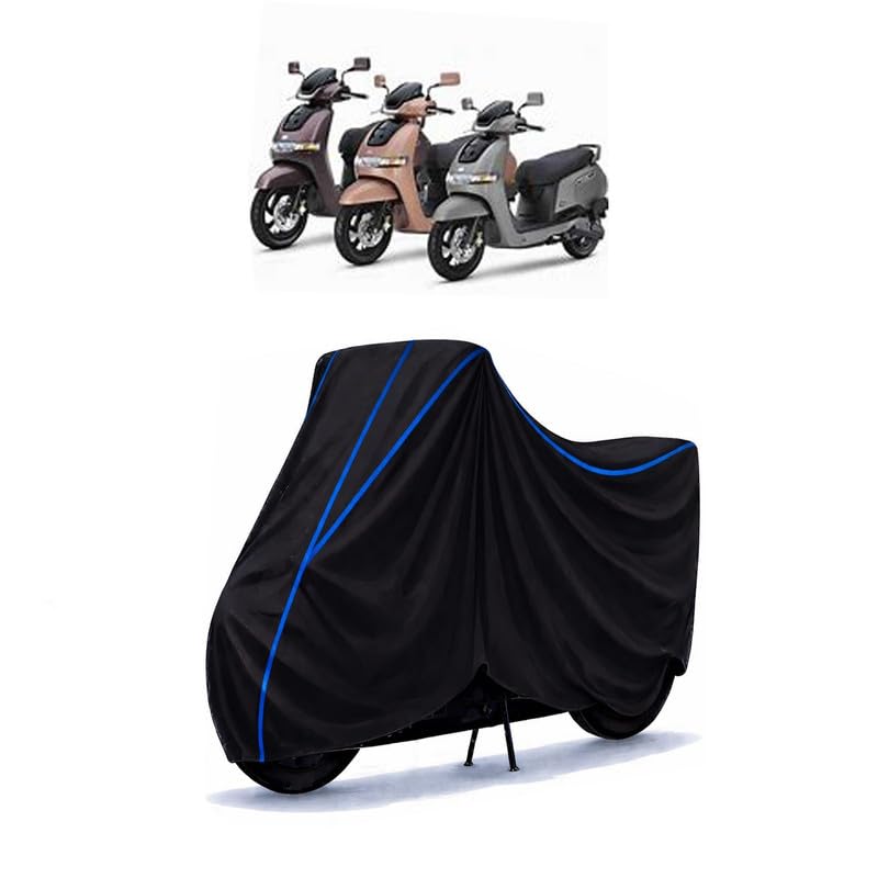 Image of Scooty Cover Water Resistant for iQube BS6 | Universal Scooter & Bike Cover | Heavy Duty UV Dust, Rain & Scratch Protection | Elastic Fit All Weather Indoor Outdoor | Black with Blue Piping