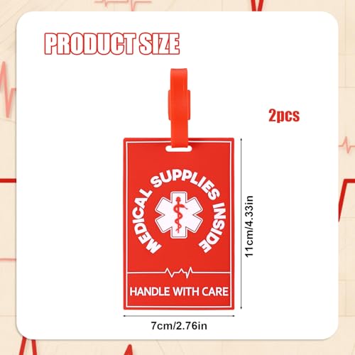 2pcs Medical Alert Tags for Bag, Double-Sided Medical Device Luggage Tag with Straps Labels for Professional Equipment Travel Suitcases Backpack - Thumbnail 2