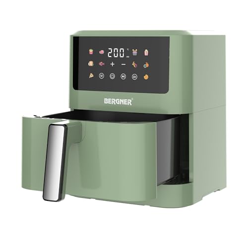 Bergner Midnight Freidora de aire de 1500W y 6L - Rejilla Grill - 10 programas de cocción - Control de temperatura