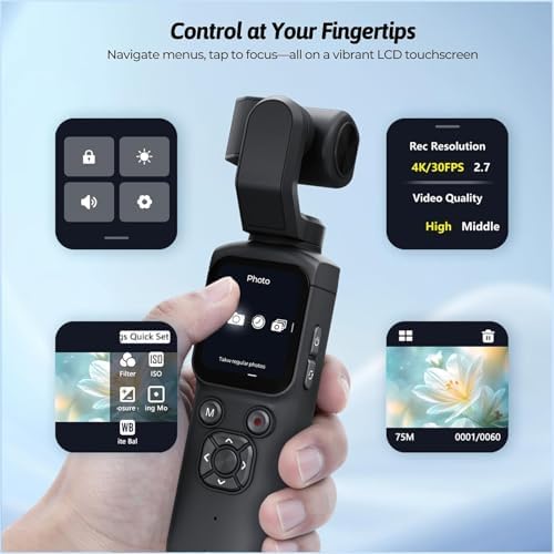 4K Pocket Vlogging Camera,75MP Handheld Camcorder with 330° Rotating Lens & Face Tracking,WiFi and Autofocus,3-Axis Stabilizer,1.72" Touch Screen, for Travel,Vloggers and YouTube (black-128G) — view 6