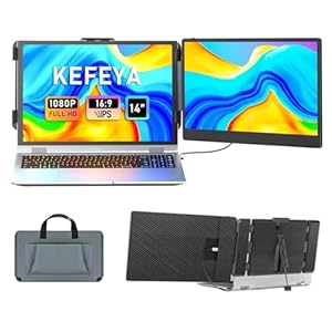 KEFEYA Extensor de pantalla para laptop, 14 pulgadas, FHD 1080P IPS, extensor de monitor de computadora portátil, monitor portátil para portátiles de 13 a 17 pulgadas con puerto USB-C/HDMI, Plug n