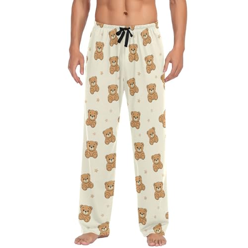 J JOYSAY Teddy Bear Star Beige Pajama Pants Mens Lounge Pants Lightweight Men Pajama Bottoms