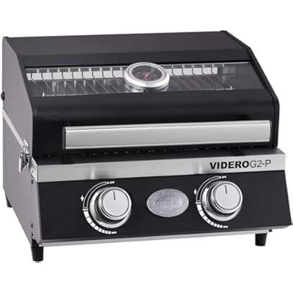 RÖSLE Gasgrill BBQ-Portable VIDERO G2-P tragbarer Tischgrill mit 2 Edelstahlbrennern & Grillplatte VIDERO G2-P Hochwertige Grillplatte aus Gusseisen für Fleisch und kleine Grillstücke – Bild 3
