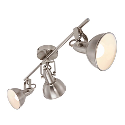 BRILONER - Lámpara de Techo, Diseño Retro/Vintage, Iluminación de Salón, Hogar, 3xE14, 40 W, Lampara Techo, Focos LED Interior Techo, Lamparas de Techo Dormitorio, 55.4x10x18.1 cm, Gris