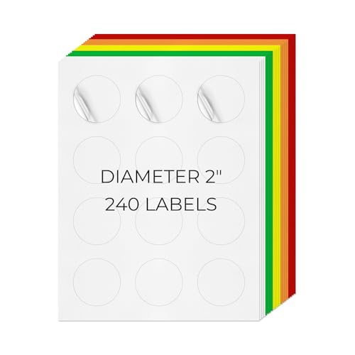 YIKIADA 5 etiquetas redondas imprimibles de 5 cm, calcomanías de dirección de vinilo autoadhesivas extraíbles en blanco para envío, impresora láser de inyección de tinta, 240 etiquetas
