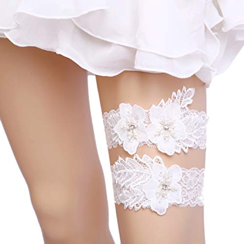 Elifemona Womens Sexy Lace Wedding Garter Set for Bride Party Prom Garters 2 Pcs, 1-white, One Size