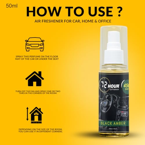 Image of 72hour Black Amber Car Perfume 50ml - Long Lasting Premium Fragrance - Multipurpose Air Freshener for Car, Home & Office - Miski Fragrance