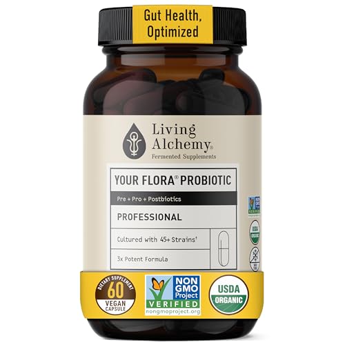 Living Alchemy Gut Health Supplements for Men & Women - Your Flora Probiotic Professional Digestion Supplement with Fermented Soybean, Prebiotics, Digestive Enzyme - Vegan, Non-GMO, 60 Pcs