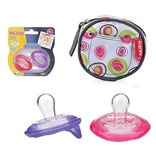 Silikon Flex Cherry Schnuller mit Paci Beutel Set für Neugeborene Baby Mädchen, 2 Stück Baby Schnuller, BPA frei, 6 bis 36 Monate (1 x lila und 1 x rosa Schnuller mit Paci-Beutel) Cover