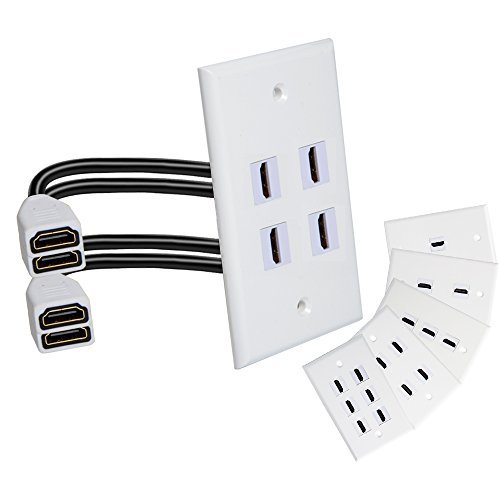 MXTECHNIC 4 Ports 4K HDMI Wall Plate Outlet Cover with 6 Inch Female to Female High Speed HDMI Pigtail Cable for Video Game Systems,TV Boxes or Other HDMI/Ethernet Channel-enabled Devices, White