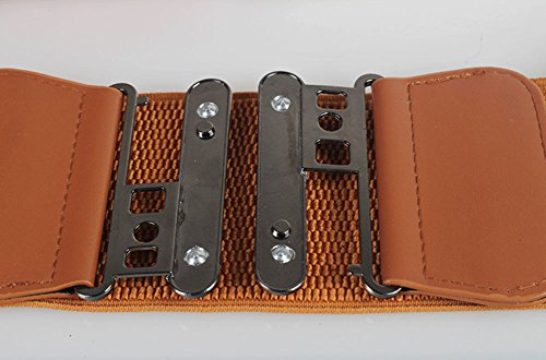 Women's Elastic Stretch Wide Vintage Dress Leather Waist Belts (Khaki)4