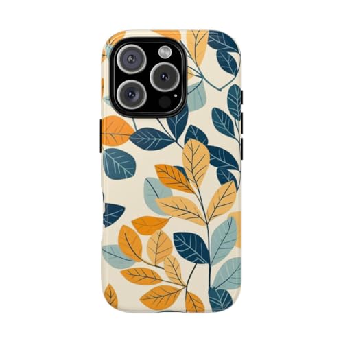 Coque iPhone 16 Pro motif feuille colorée anti-rayure bleue rigide