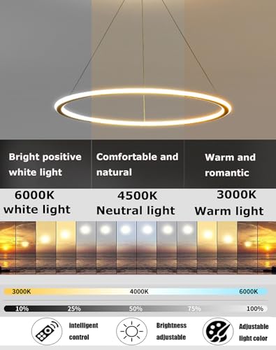 Lustre LED moderne doré Ø80cm suspendu avec télécommande pour cuisine