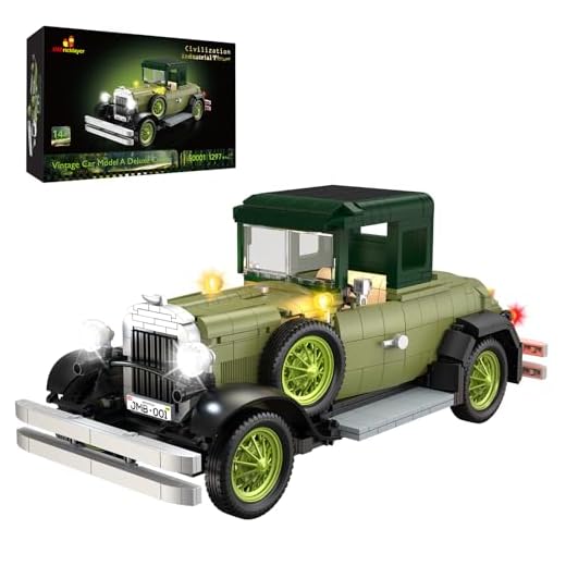 JMBricklayer Retro Auto Modellbau für Erwachsene mit Licht, 50001 Vintage Modellauto Bausätze, Oldtimer Car Sammler Ausstellungsset Dekorationen, Bausteine Geschenke für Fans Klassischer Fahrzeuge