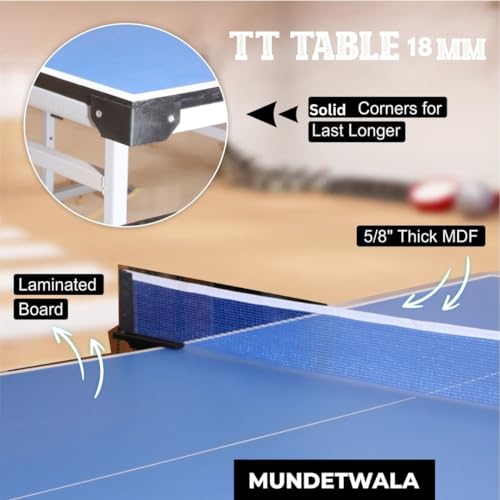 Image of Indoor Table Tennis Table w /Both Side Laminated & Wheels w /Lock (TT Net + 2 TT Racket & 2 Balls) (18MM TOP)