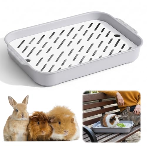 Rabbit Litter Box, Small Litter Tray for Guinea Pigs and Bunnies, Rabbit Toilet Tray with Dimensions 28 x 19 x 3 cm, Grey Colour
