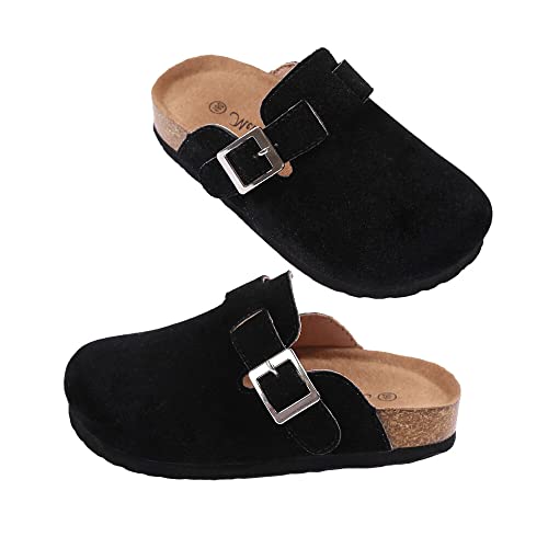 dubuto Kids Boston Cork Clogs for Boys Girls Dupes Slip-on Potato Shoes Footbed Cork Clogs and Mules Toddler Little Kids Baby Cute House Slippers for Indoor Outdoor Black