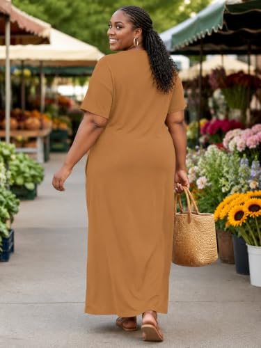 Image of SUZONANA Women Casual T-Shirt Dress V Neck Short Sleeve Solid Color Oversize Dress with Front Two Pockets