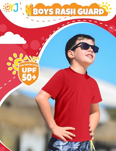 Image of Boys Rash Guard Short Sleeve Swim Shirt UPF+ 50 Rashguard for Toddler Teens Water Sun Shirts Swim Wear Quick Dry
