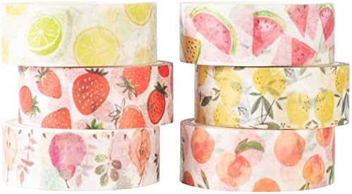 YUBX 6 Rolls Washi Tape Set Plants Fruits & Floral Masking Tape Decorative for Arts, DIY Crafts, Bullet Journal Supplies, Planners, Scrapbook, Card/Gift Wrapping -15mm- (Fresh Fruits)