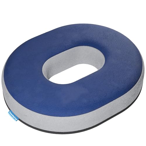 Image of ComfyHug Donut Pillow - Orthopedic High-Resilience Foam Hollow Centered Ring Seat Cushion for Piles, Hemorrhoids, Tailbone & Sciatica Pain | for Office Chair, Car & Wheelchair | Washable Cover
