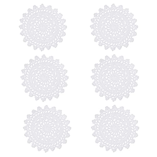 Qxzvzem 6 Stück 10,2 cm Baumwolldeckchen, kleine Vintage-Stoff-Spitzen-Tischsets, gehäkelte Mandala-Untersetzer, handgefertigte Wagon-Rad-Stil-Deckchen zum Basteln, Weiß Cover