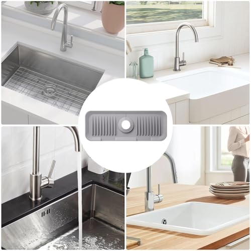 Protector contra salpicaduras de grifo con bandeja de silicona y soporte de esponja 6
