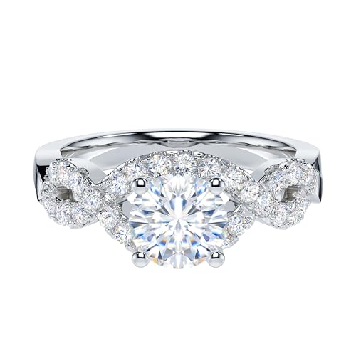 THELANDA 1CT Genuine Moissanite or Simulated Diamond Luxury Vintage Infinity Twisted Vine Engagement Ring Halo Bridal Ring