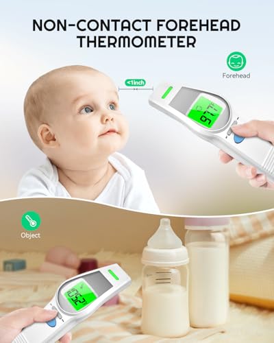 Image of MugeTree No-Touch Forehead Thermometer for Adults and Kids Digital Baby Thermometer 2 in 1 Forehead & Object Thermometer Fever Alarm & Silent Mode Baby Essentials Non Contact