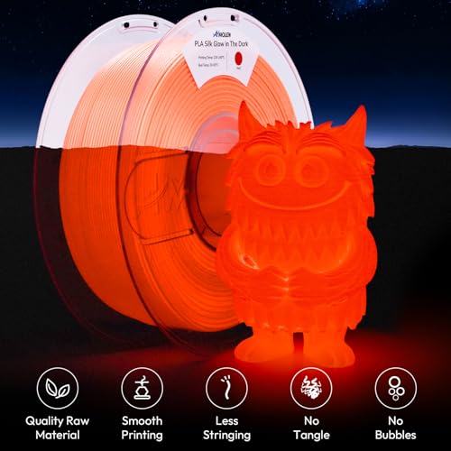 Image of AMOLEN Glow in the Dark PLA Filament,Shiny Silk & Glow 3D Printer Filament PLA Glow Filament 1.75mm Orange-Red, Best with UV Lamps, Dimensional Accuracy + /- 0.02 mm 1KG(2.2lb)