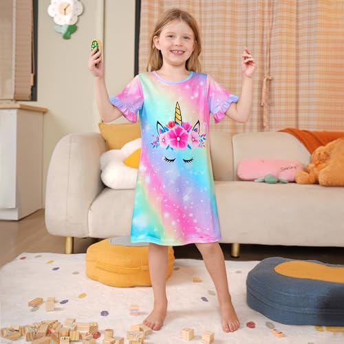 LQSZ Girls Nightgowns Kids Nightdress 3-10 Years Toddler Pajamas Fantasy Princess Sleepwear Short Sleeves Nightie3