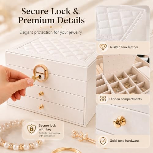 Large Jewelry Box for Women, 3-Layer Jewelry Organizer with 2 Drawers - image 4