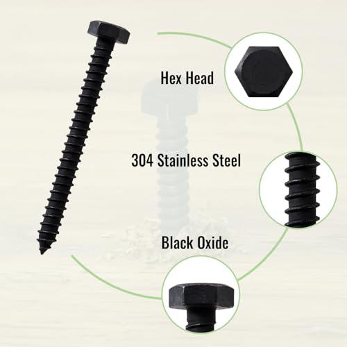 Lionmax 15-HLS5163BS Lag Screws Bolts 5/16 Inch X 3 Inch, 15-Pcs, Stainless Steel Black Lag Bolt, Hex Head Wood Screws thumb #2