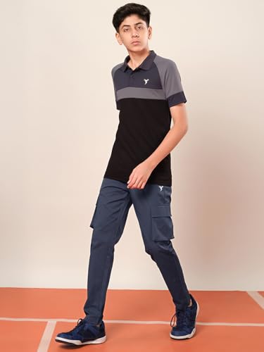 Image of TECHNOSPORT Boys' Solid Straight Fit TS Flexi Cargo Trackpants Drawstring 4-Pocket Polyester Joggers for Sports Play School UPF50+ Anti Odour