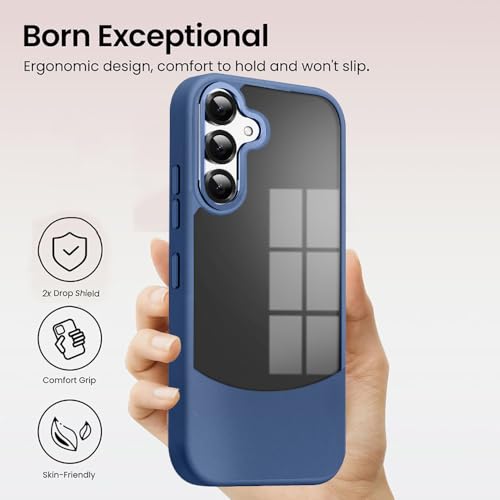 Image of KARWAN️Fusion Edge Leather Transparent Mobile Back Case | Slim Fit | Anti-Fingerprint| Scratch-Resistant | Premium Grip | Shockproof case | Back Cover for Samsung Galaxy S24 Plus || Blue