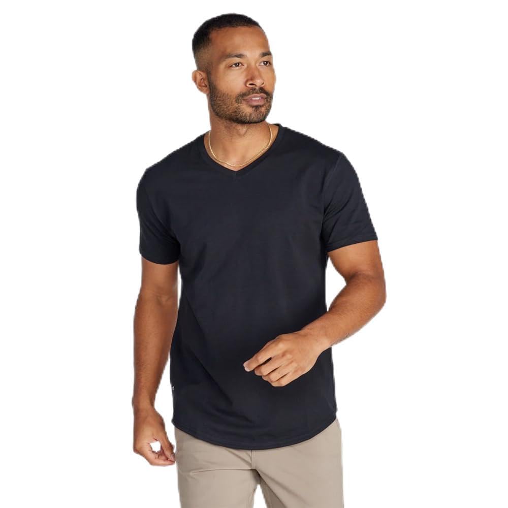 BYLT Mens Drop-Cut V-Neck Plain Tshirts for Men Soft Polyester Cotton Spandex Moisture Wicking Wrinkle Resistant