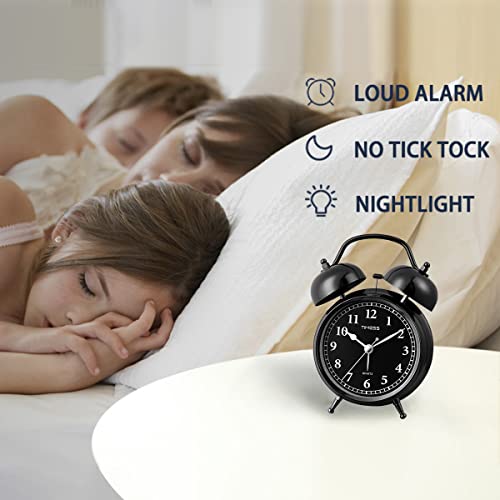 Timess 4.7 Inch Super Loud Alarm Clock For Heavy Sleepers Adults,Retro Twin Bell Vintage Alarm Clock For Bedrooms Bedside, Silent Non-Ticking Alarm Clock With Snooze Function #TOP4