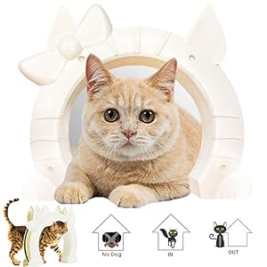 SlowTon Cat Door Pet Door for Cats Interior Door 2 Way Kitty Hole Shape Pass Fits Hollow Core Glass Solid Door for Cats up to 21lbs Hidden Litter Box in Basement Laundry Room Easy to Install
