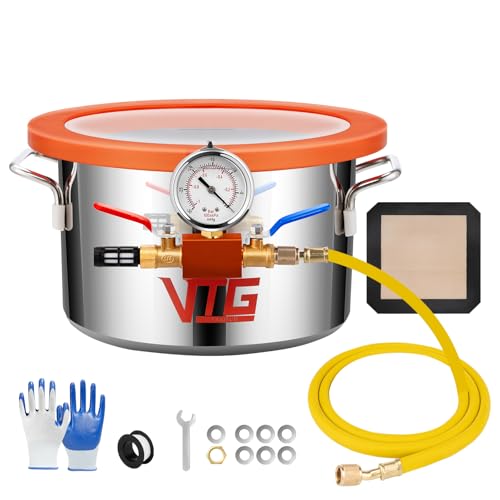 VTG VOGTEN 1.5 Gallon Vacuum Chamber with Tempered Glass Lid,304 Stainless Steel Degassing Chamber for Stabilizing Wood, Degassing Resin, Silicone and Epoxies