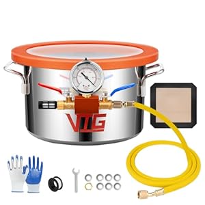 1.5 Gallon Vacuum Chamber with Tempered Glass Lid,304 Stainless Steel Degassing Chamber for Stabilizing Wood, Degassing Resin, Silicone and Epoxies