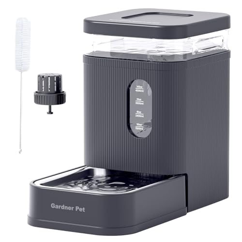 Gardner Pet dispensador Agua Gatos automático de 6.5L, Bebedero Perro automatico por Gravedad con Cuenco de Acero Inoxidable, dispensador de Agua para Perros, sin Electricidad, Libre de BPA - Gris