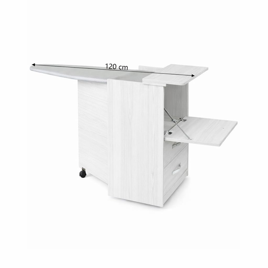 Linea Azzurra Mobile con Asse da Stiro Pieghevole Mobile da Stiro in Legno Nobilitato Melaminico 89x57x44 cm con Cassetti Contenitori e Ruote Made in Italy