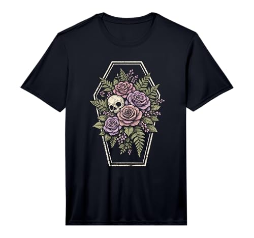 Mens Skull Goth Flower Floral Coffin Grunge Dark Alt Aesthetic Performance T-Shirt