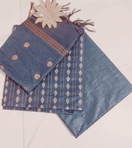Image of STB-SILK TEXTILES BHAGALPUR Women's Bhagalpuri Cotton Silk Unstitched Salwar Suit Dress Material With Dupatta